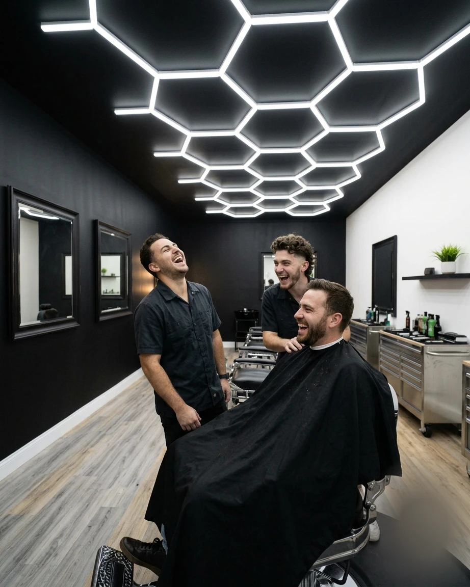 Atmosfera nel salone Mr Barber a Quartu Sant'Elena
