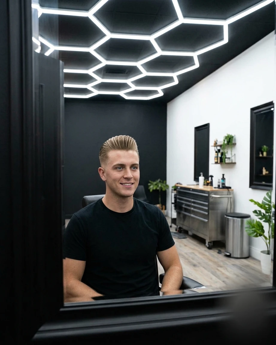 Interno del salone Mr Barber a Quartu Sant'Elena