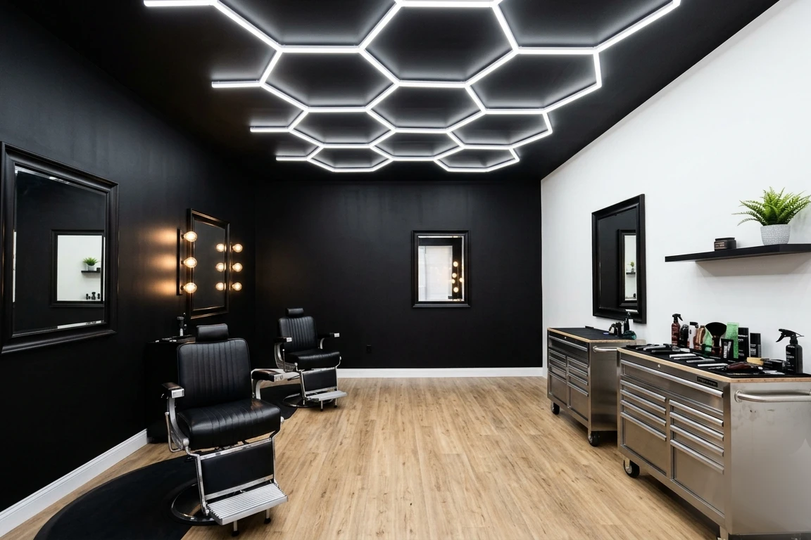 Interno del salone Mr Barber a Quartu Sant'Elena